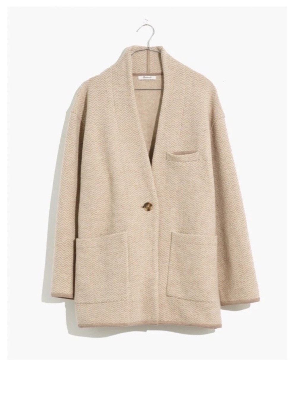 Madewell Herringbone Mattson Sweater Coat Heather Stone 100% Merino Wool M *read